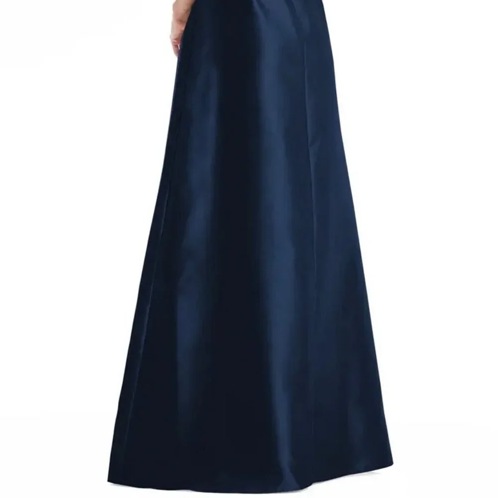 Alfred Sung Midnight Blue Off the Shoulder Satin Gown D811s - Picture 4 of 4